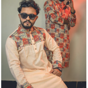 Digital Printed Stylish Slim Fit Matching Panjabi For Men